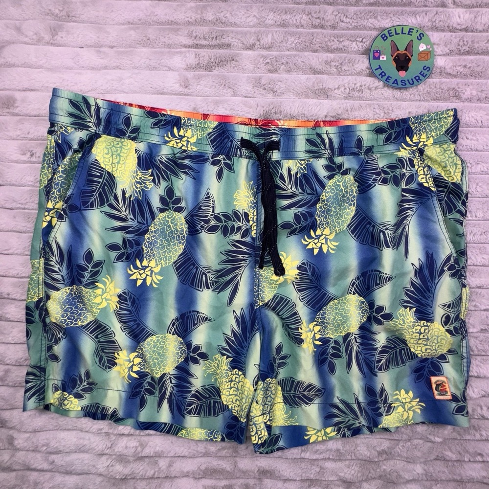 Tommy Bahama Swim Trunks Mens 2XL Relax Blue Green Pineapple Line Board Shorts